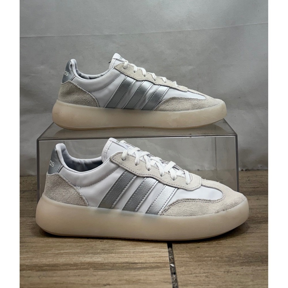 Adidas Women's White Silver‎ Stripes Low Top Sneakers Shoes Size 8.5